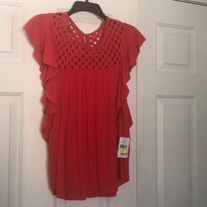 Fiery Red Ruffled Sleeves  Blouse